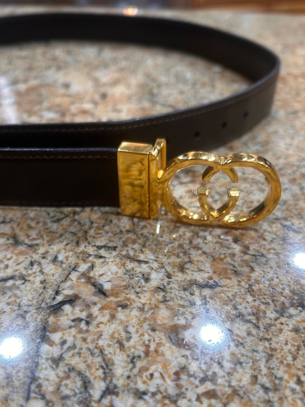 Gucci Dark Brown Leather Belt with Gold Double-G Buckle